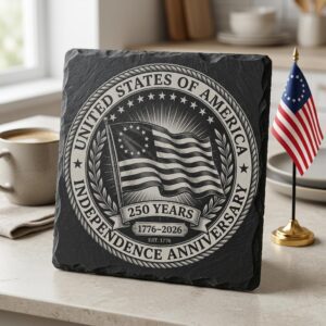 USA 250th Anniversary Slate Coaster PNG, Patriotic Laser Engraving Graphic
