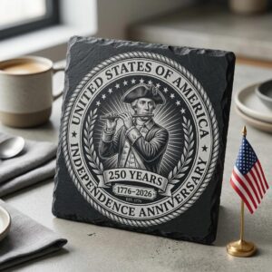 USA 250th Anniversary Slate Coaster PNG, Patriotic Laser Engraving Graphic