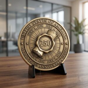 250th Anniversary 3D Illusion Challenge Coin, Laser Depth Map PNG Engraving