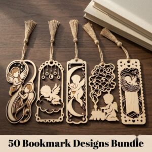50 Baby Angel Laser Engraved Bookmark Templates, Christmas Cherub Line Art