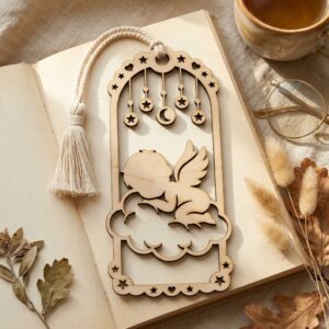 50 Baby Angel Laser Engraved Bookmark Templates, Christmas Cherub Line Art