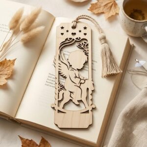 50 Baby Angel Laser Engraved Bookmark Templates, Christmas Cherub Line Art