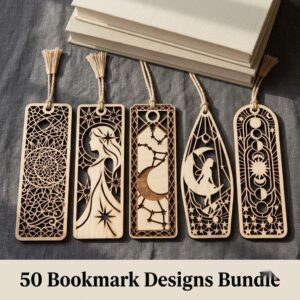 50 Celestial Bookmark Laser Files, Geometric Moon, Stained Glass Midnight Sky
