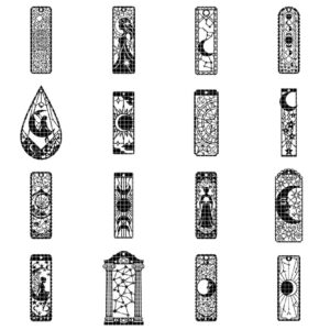 50 Celestial Bookmark Laser Files, Geometric Moon, Stained Glass Midnight Sky