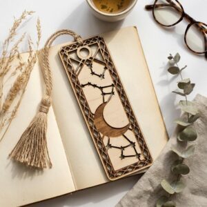 50 Celestial Bookmark Laser Files, Geometric Moon, Stained Glass Midnight Sky