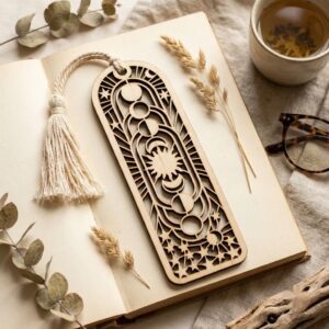50 Celestial Bookmark Laser Files, Geometric Moon, Stained Glass Midnight Sky