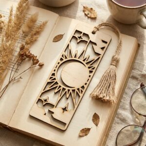50 Celestial Bookmark Laser Files, Geometric Moon, Stained Glass Midnight Sky