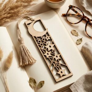 50 Celestial Bookmark Laser Files, Geometric Moon, Stained Glass Midnight Sky