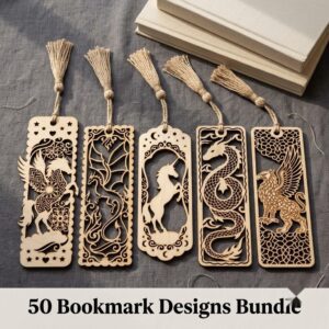 50 Fantasy Bookmark Laser Files, Intricate Mythical Beast Silhouettes