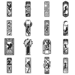 50 Fantasy Bookmark Laser Files, Intricate Mythical Beast Silhouettes