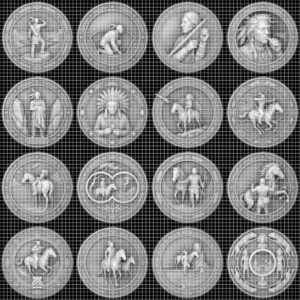 50 Native Warrior Challenge Coin 3D Depth Maps, Laser Engraving Relief Designs