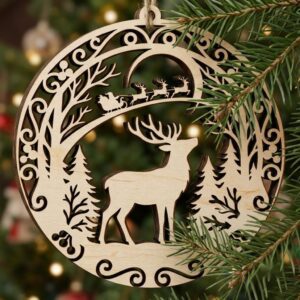 50 Vintage Santa Christmas Ornament Designs, Engraved Victorian Wood Baubles