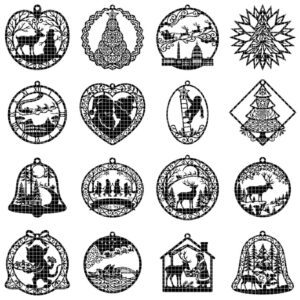 50 Vintage Santa Christmas Ornament Designs, Engraved Victorian Wood Baubles