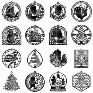 50 Vintage Santa Christmas Ornament Designs, Engraved Victorian Wood Baubles