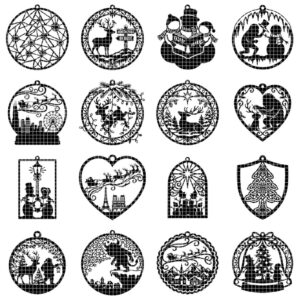50 Vintage Santa Christmas Ornament Designs, Engraved Victorian Wood Baubles