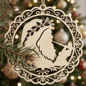 50 Vintage Santa Christmas Ornament Designs, Engraved Victorian Wood Baubles