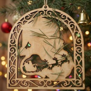 50 Vintage Santa Christmas Ornament Designs, Engraved Victorian Wood Baubles