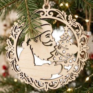 50 Vintage Santa Christmas Ornament Designs, Engraved Victorian Wood Baubles