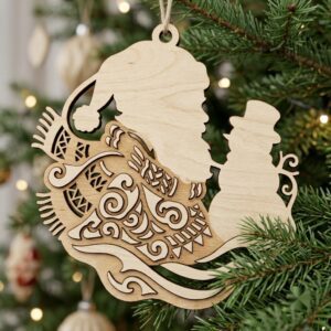 50 Vintage Santa Christmas Ornament Designs, Engraved Victorian Wood Baubles