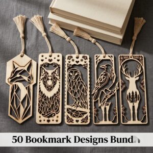 Animal Bookmark SVG, Laser Cut Bundle 50 Designs, Geometric Low Poly Templates, Modern Silhouette Vector File