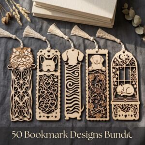 Cat Dog Bookmark Laser File, Peek A Boo Animal Page Topper, 50 Wood Designs