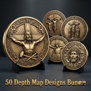 Christian Challenge Coin Laser Engraving File, Jesus On Cross 3D Relief Art