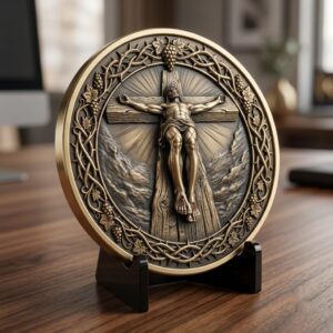 Christian Challenge Coin Laser Engraving File, Jesus On Cross 3D Relief Art