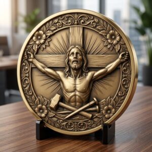 Christian Challenge Coin Laser Engraving File, Jesus On Cross 3D Relief Art