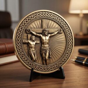 Christian Challenge Coin Laser Engraving File, Jesus On Cross 3D Relief Art