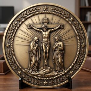 Christian Challenge Coin Laser Engraving File, Jesus On Cross 3D Relief Art
