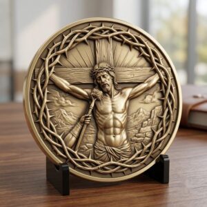 Christian Challenge Coin Laser Engraving File, Jesus On Cross 3D Relief Art