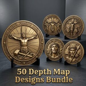 Christian Challenge Coins, Depth Map Engraving File, Jesus Laser Art Bundle