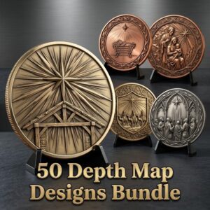 Christian Depth Map PNG Bundle, Relief Laser Engraving Star Bethlehem Coin