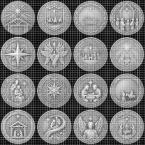 Christian Depth Map PNG Bundle, Relief Laser Engraving Star Bethlehem Coin