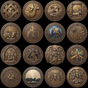 Christian Depth Map PNG Bundle, Relief Laser Engraving Star Bethlehem Coin