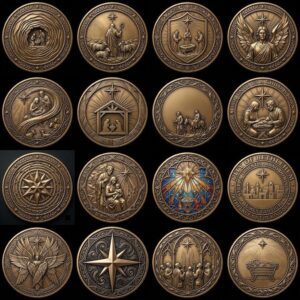 Christian Depth Map PNG Bundle, Relief Laser Engraving Star Bethlehem Coin