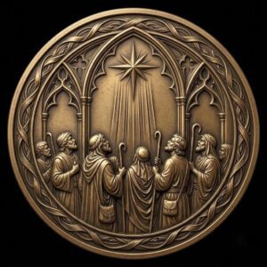 Christian Depth Map PNG Bundle, Relief Laser Engraving Star Bethlehem Coin