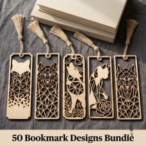 Geometric animal bookmark bundle, low poly wooden tags, 50 reading accessories