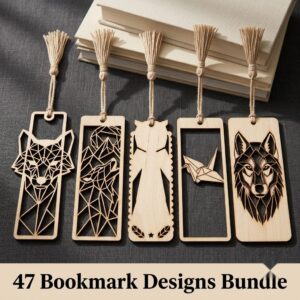 Geometric Animal Bookmark Templates, Bundle of 47 Modern Low Poly Wood Designs