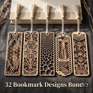 Geometric Nature Bookmark Template Bundle, Sacred Geometry Botanicals, 32 Designs