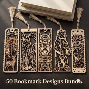 Geometric Woodland Animal Bookmark Bundle, Minimalist Engraved Page Markers