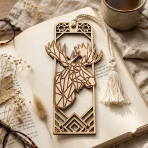 Geometric Woodland Animal Bookmark Bundle, Minimalist Engraved Page Markers