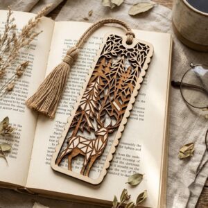 Geometric Woodland Animal Bookmark Bundle, Minimalist Engraved Page Markers