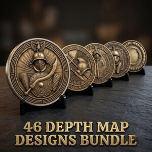 Gladiator Helmet Challenge Coin, 3D Depth Map, Laser Engraving File