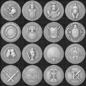 Gladiator Helmet Challenge Coin, 3D Depth Map, Laser Engraving File