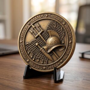Gladiator Helmet Challenge Coin, 3D Depth Map, Laser Engraving File