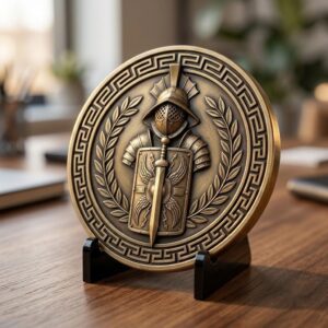 Gladiator Helmet Challenge Coin, 3D Depth Map, Laser Engraving File