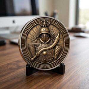 Gladiator Helmet Challenge Coin, 3D Depth Map, Laser Engraving File