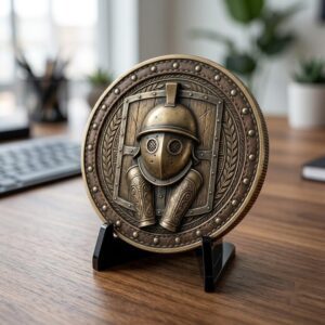 Gladiator Helmet Challenge Coin, 3D Depth Map, Laser Engraving File