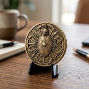 Gladiator Helmet Challenge Coin, 3D Depth Map, Laser Engraving File